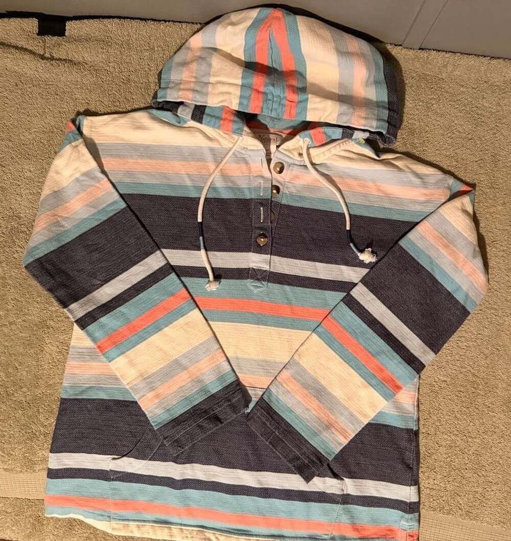 Natural Reflections Stripe Henley Hoodie Size M Multicolor